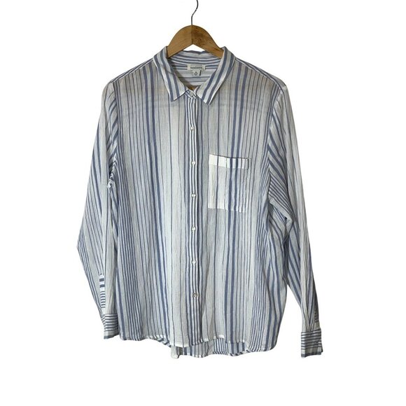 Sundance Womens Blue & White Striped Button-Up Shirt XL - Picture 2 of 10
